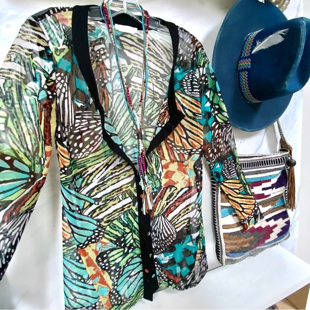 Butterfly cardigan boho semi sheer gem w resort vacay cruise vibe - Picture 15 of 16